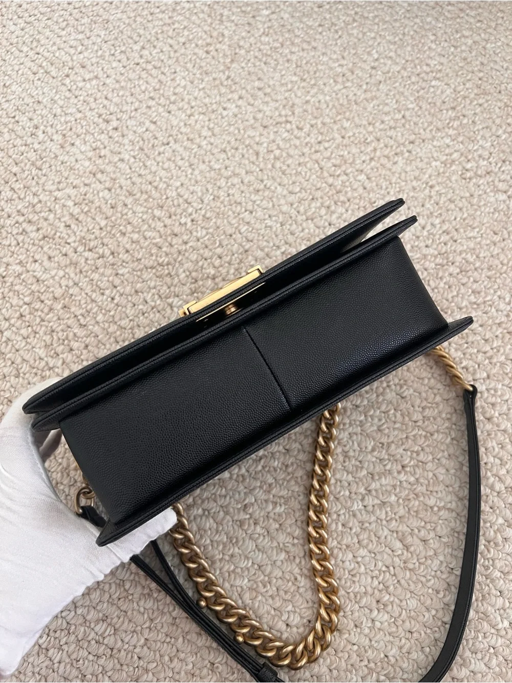Chanel Caviar Black Medium Boy Bag with Antique Gold Hardware